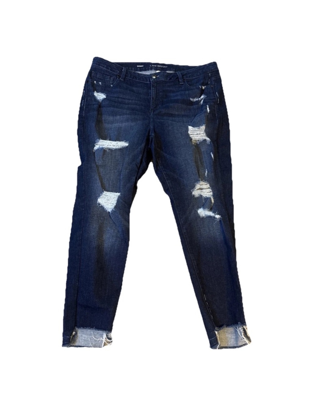 Lane Bryant Women's Blue denim Distressed Ripped Skinny Jeans Stretch size 18 R - Picture 2 of 12